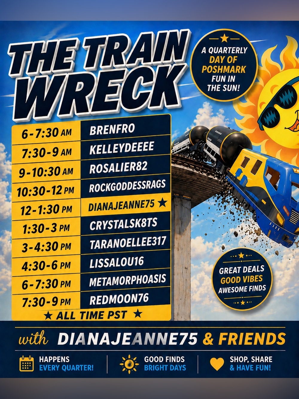 The Train Wreck on 6/13, Saturday Night, 10:30PM EST til 🤷🏻♀️! I’m the caboose.